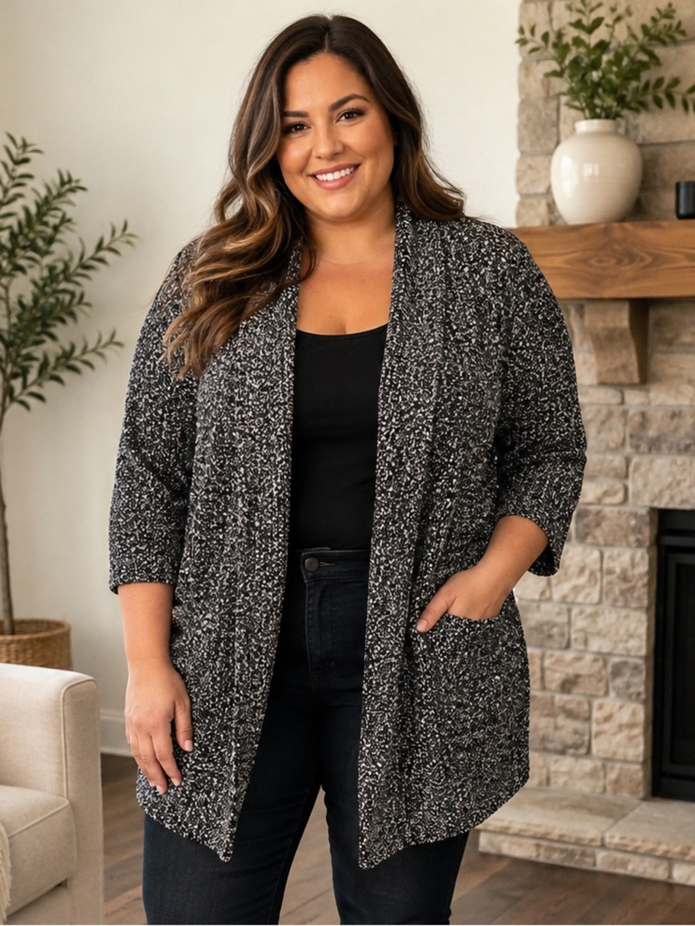 Torrid Black and White Sheer Cardigan